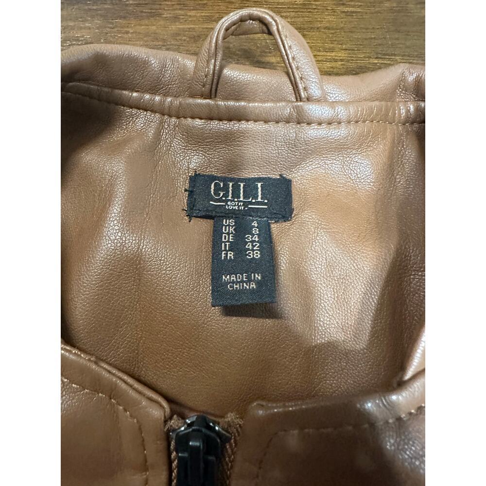Gili Vegan Faux Leather Jacket Women 4 Brown Feminine Moto Biker Tired Cowgirl - Picture 2 of 12